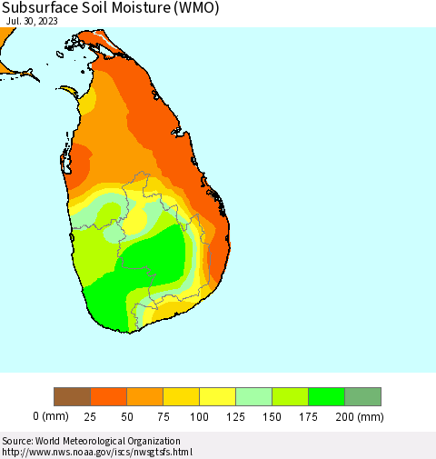 Sri Lanka Subsurface Soil Moisture (WMO) Thematic Map For 7/24/2023 - 7/30/2023