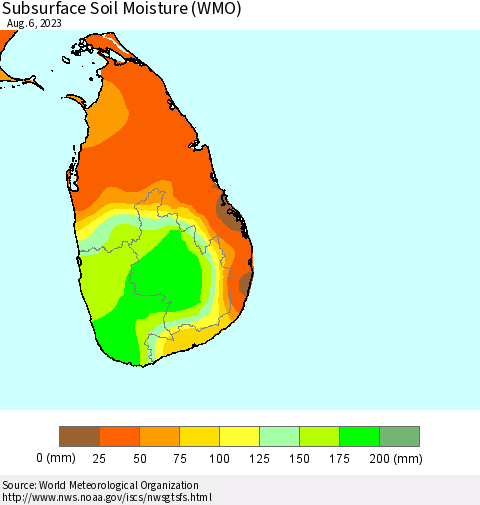 Sri Lanka Subsurface Soil Moisture (WMO) Thematic Map For 7/31/2023 - 8/6/2023