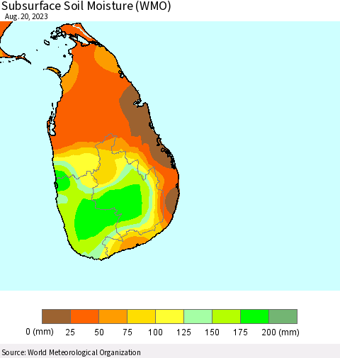 Sri Lanka Subsurface Soil Moisture (WMO) Thematic Map For 8/14/2023 - 8/20/2023