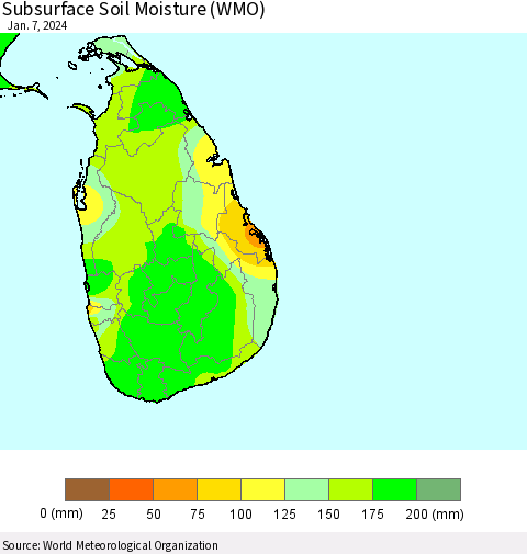 Sri Lanka Subsurface Soil Moisture (WMO) Thematic Map For 1/1/2024 - 1/7/2024