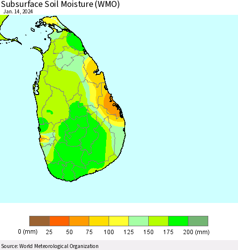 Sri Lanka Subsurface Soil Moisture (WMO) Thematic Map For 1/8/2024 - 1/14/2024