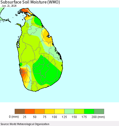 Sri Lanka Subsurface Soil Moisture (WMO) Thematic Map For 1/15/2024 - 1/21/2024