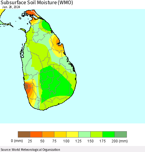 Sri Lanka Subsurface Soil Moisture (WMO) Thematic Map For 1/22/2024 - 1/28/2024