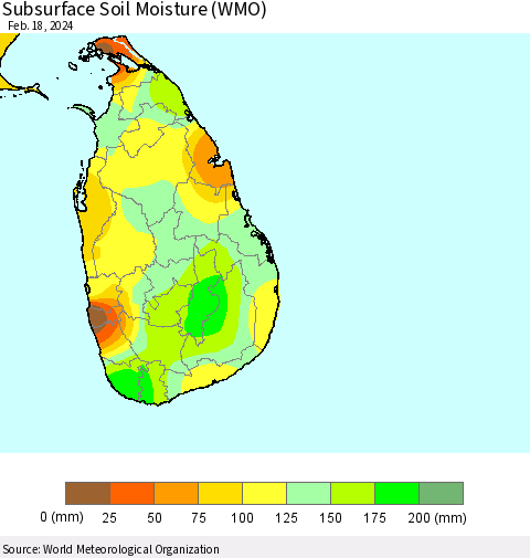 Sri Lanka Subsurface Soil Moisture (WMO) Thematic Map For 2/12/2024 - 2/18/2024