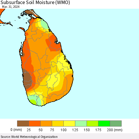 Sri Lanka Subsurface Soil Moisture (WMO) Thematic Map For 3/25/2024 - 3/31/2024