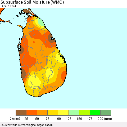 Sri Lanka Subsurface Soil Moisture (WMO) Thematic Map For 4/1/2024 - 4/7/2024
