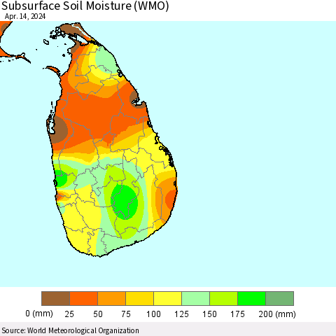 Sri Lanka Subsurface Soil Moisture (WMO) Thematic Map For 4/8/2024 - 4/14/2024