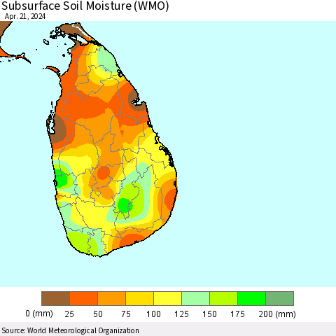 Sri Lanka Subsurface Soil Moisture (WMO) Thematic Map For 4/15/2024 - 4/21/2024