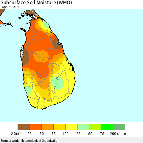 Sri Lanka Subsurface Soil Moisture (WMO) Thematic Map For 4/22/2024 - 4/28/2024