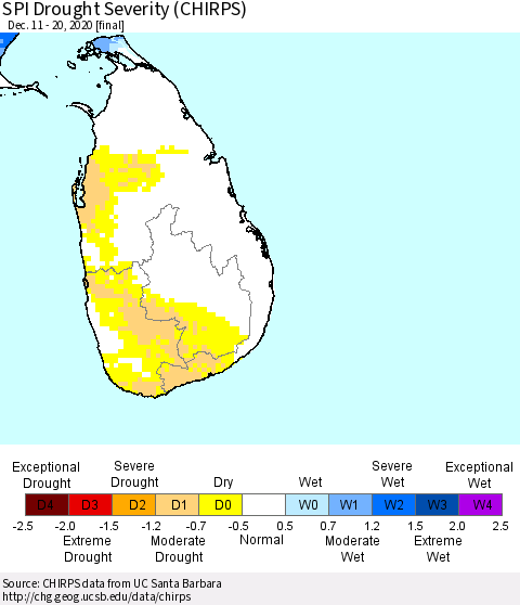 Sri Lanka SPI Drought Severity (CHIRPS) Thematic Map For 12/11/2020 - 12/20/2020