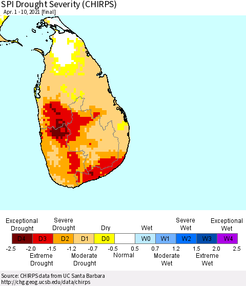 Sri Lanka SPI Drought Severity (CHIRPS) Thematic Map For 4/1/2021 - 4/10/2021