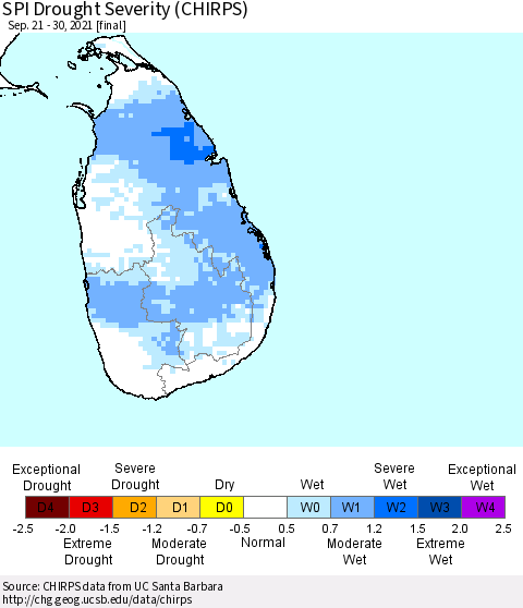 Sri Lanka SPI Drought Severity (CHIRPS) Thematic Map For 9/21/2021 - 9/30/2021