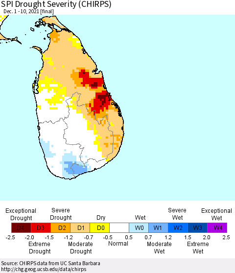 Sri Lanka SPI Drought Severity (CHIRPS) Thematic Map For 12/1/2021 - 12/10/2021