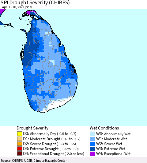 Sri Lanka SPI Drought Severity (CHIRPS) Thematic Map For 4/1/2022 - 4/10/2022