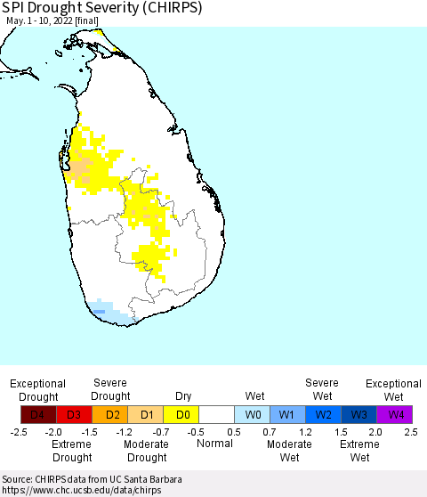 Sri Lanka SPI Drought Severity (CHIRPS) Thematic Map For 5/1/2022 - 5/10/2022