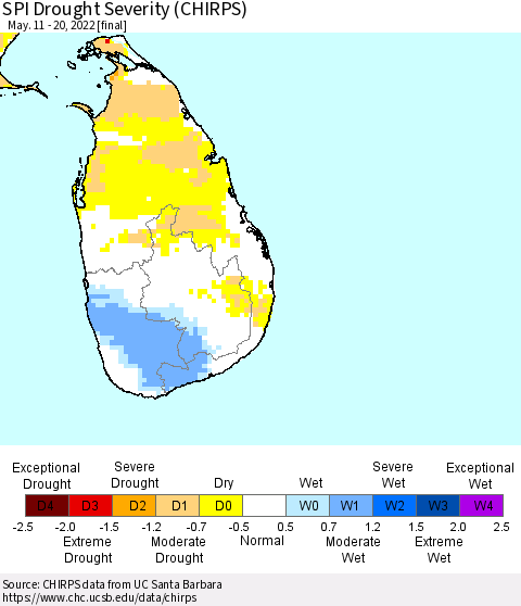 Sri Lanka SPI Drought Severity (CHIRPS) Thematic Map For 5/11/2022 - 5/20/2022