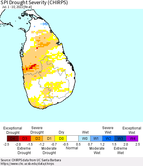 Sri Lanka SPI Drought Severity (CHIRPS) Thematic Map For 7/1/2022 - 7/10/2022