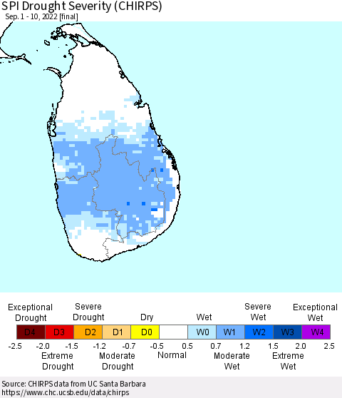 Sri Lanka SPI Drought Severity (CHIRPS) Thematic Map For 9/1/2022 - 9/10/2022