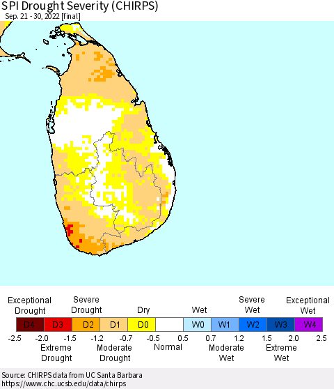 Sri Lanka SPI Drought Severity (CHIRPS) Thematic Map For 9/21/2022 - 9/30/2022
