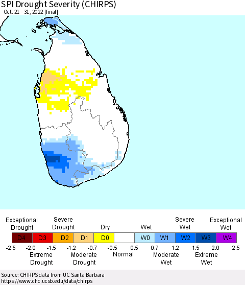 Sri Lanka SPI Drought Severity (CHIRPS) Thematic Map For 10/21/2022 - 10/31/2022