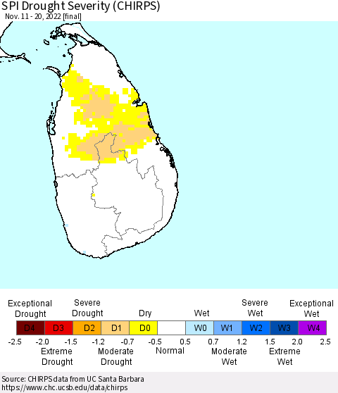 Sri Lanka SPI Drought Severity (CHIRPS) Thematic Map For 11/11/2022 - 11/20/2022