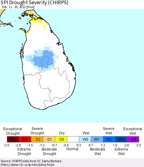 Sri Lanka SPI Drought Severity (CHIRPS) Thematic Map For 12/11/2022 - 12/20/2022