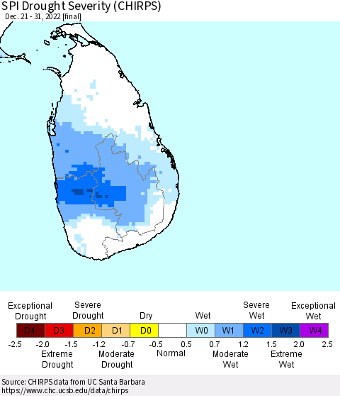 Sri Lanka SPI Drought Severity (CHIRPS) Thematic Map For 12/21/2022 - 12/31/2022