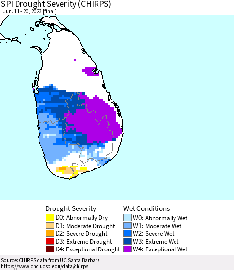 Sri Lanka SPI Drought Severity (CHIRPS) Thematic Map For 6/11/2023 - 6/20/2023