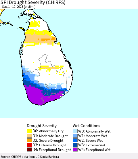 Sri Lanka SPI Drought Severity (CHIRPS) Thematic Map For 9/1/2023 - 9/10/2023