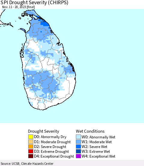 Sri Lanka SPI Drought Severity (CHIRPS) Thematic Map For 11/11/2023 - 11/20/2023