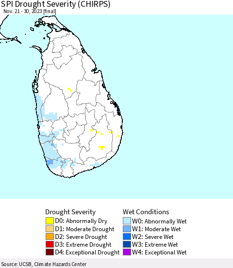 Sri Lanka SPI Drought Severity (CHIRPS) Thematic Map For 11/21/2023 - 11/30/2023
