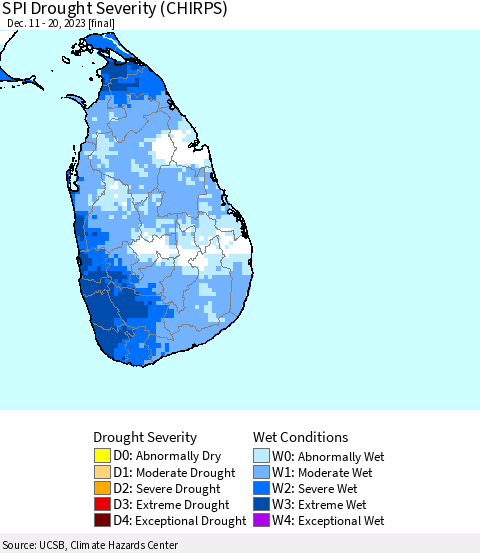 Sri Lanka SPI Drought Severity (CHIRPS) Thematic Map For 12/11/2023 - 12/20/2023