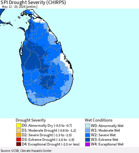 Sri Lanka SPI Drought Severity (CHIRPS) Thematic Map For 5/11/2024 - 5/20/2024
