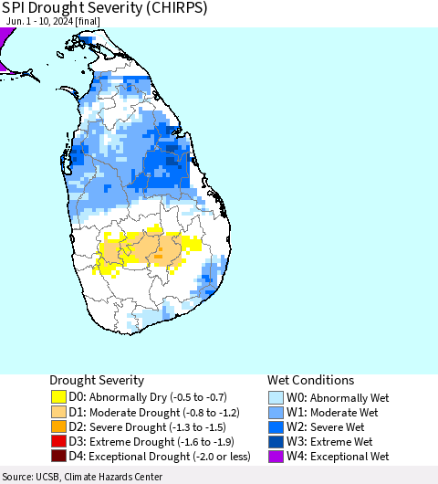 Sri Lanka SPI Drought Severity (CHIRPS) Thematic Map For 6/1/2024 - 6/10/2024