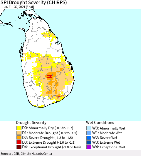Sri Lanka SPI Drought Severity (CHIRPS) Thematic Map For 6/21/2024 - 6/30/2024