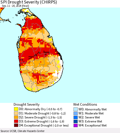 Sri Lanka SPI Drought Severity (CHIRPS) Thematic Map For 9/11/2024 - 9/20/2024