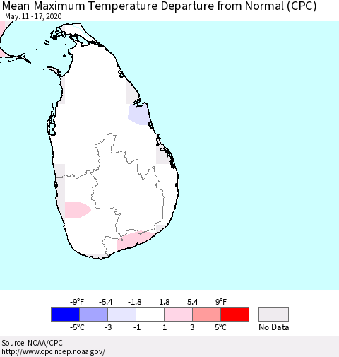Sri Lanka Mean Maximum Temperature Departure from Normal (CPC) Thematic Map For 5/11/2020 - 5/17/2020