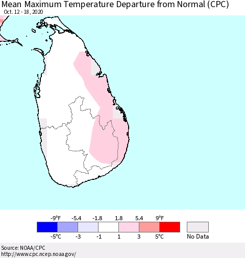 Sri Lanka Mean Maximum Temperature Departure from Normal (CPC) Thematic Map For 10/12/2020 - 10/18/2020