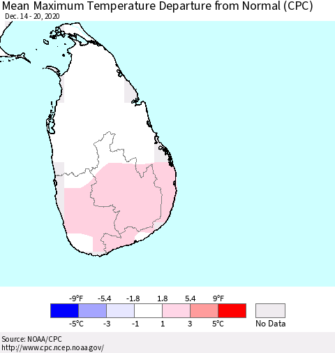 Sri Lanka Maximum Temperature Departure from Normal (CPC) Thematic Map For 12/14/2020 - 12/20/2020