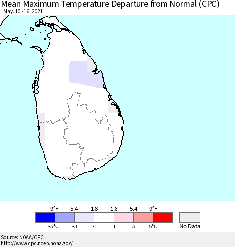 Sri Lanka Maximum Temperature Departure from Normal (CPC) Thematic Map For 5/10/2021 - 5/16/2021
