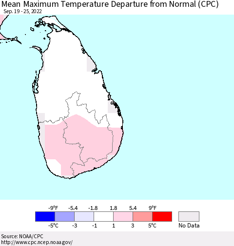 Sri Lanka Mean Maximum Temperature Departure from Normal (CPC) Thematic Map For 9/19/2022 - 9/25/2022
