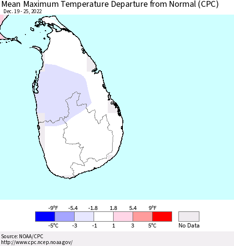 Sri Lanka Mean Maximum Temperature Departure from Normal (CPC) Thematic Map For 12/19/2022 - 12/25/2022