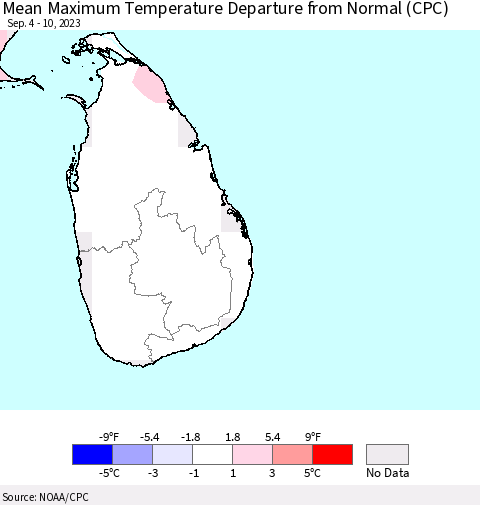 Sri Lanka Mean Maximum Temperature Departure from Normal (CPC) Thematic Map For 9/4/2023 - 9/10/2023