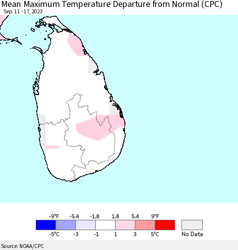 Sri Lanka Mean Maximum Temperature Departure from Normal (CPC) Thematic Map For 9/11/2023 - 9/17/2023