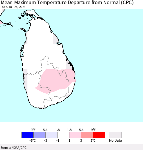 Sri Lanka Mean Maximum Temperature Departure from Normal (CPC) Thematic Map For 9/18/2023 - 9/24/2023