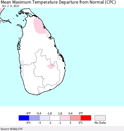 Sri Lanka Mean Maximum Temperature Departure from Normal (CPC) Thematic Map For 10/2/2023 - 10/8/2023