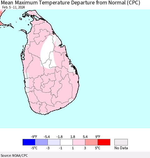 Sri Lanka Mean Maximum Temperature Departure from Normal (CPC) Thematic Map For 2/5/2024 - 2/11/2024