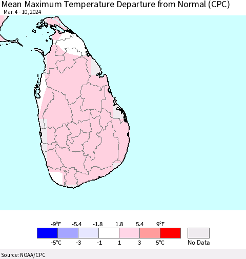Sri Lanka Mean Maximum Temperature Departure from Normal (CPC) Thematic Map For 3/4/2024 - 3/10/2024