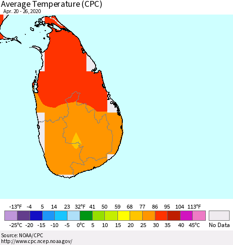 Sri Lanka Average Temperature (CPC) Thematic Map For 4/20/2020 - 4/26/2020