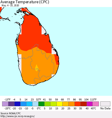 Sri Lanka Average Temperature (CPC) Thematic Map For 5/4/2020 - 5/10/2020